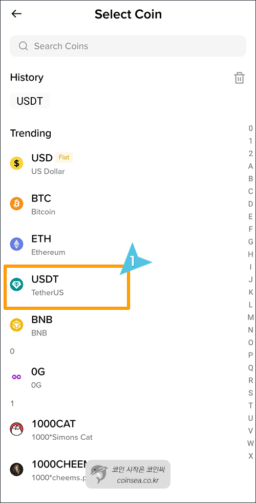 빗썸에서 USDT입금